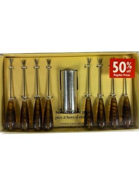 Pier 1 Hors D’ouevre Picks Set of 8 plus Holder